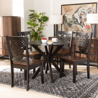 Baxton Studio Liese-Dark BrownWalnut-5PC Dining Set Baxton Studio Liese Modern and Contemporary Transitional Two-Tone Dark Brown and Walnut Brown Finished Wood